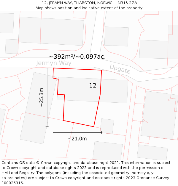 12, JERMYN WAY, THARSTON, NORWICH, NR15 2ZA: Plot and title map