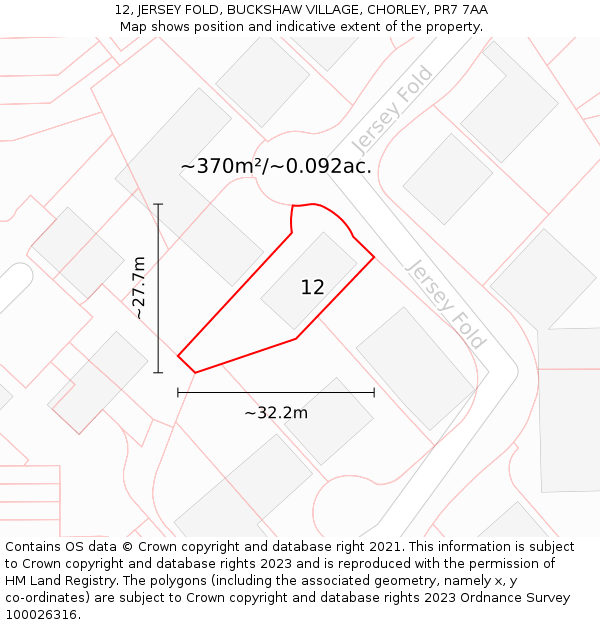 12, JERSEY FOLD, BUCKSHAW VILLAGE, CHORLEY, PR7 7AA: Plot and title map