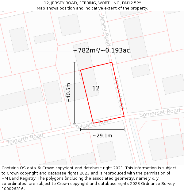 12, JERSEY ROAD, FERRING, WORTHING, BN12 5PY: Plot and title map