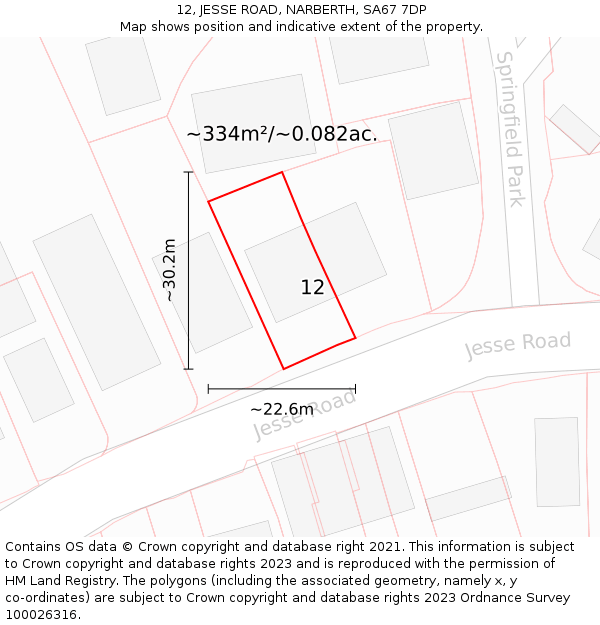 12, JESSE ROAD, NARBERTH, SA67 7DP: Plot and title map