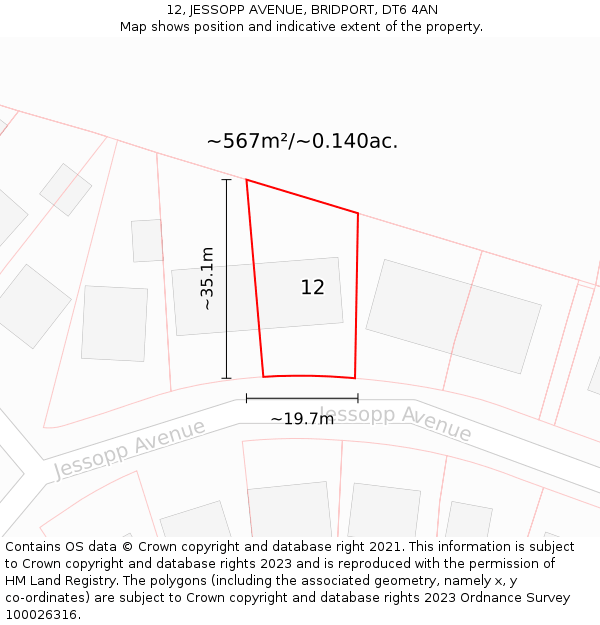 12, JESSOPP AVENUE, BRIDPORT, DT6 4AN: Plot and title map