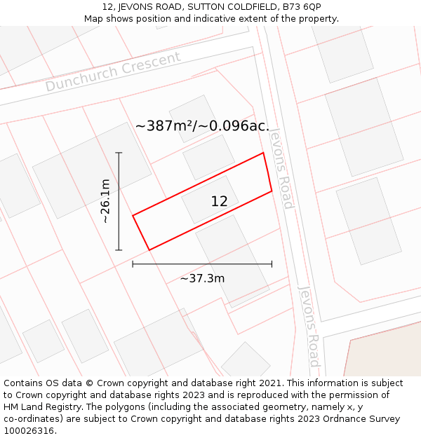 12, JEVONS ROAD, SUTTON COLDFIELD, B73 6QP: Plot and title map