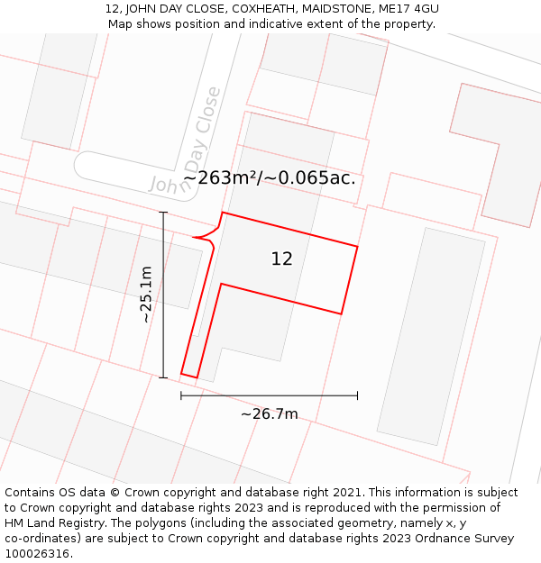 12, JOHN DAY CLOSE, COXHEATH, MAIDSTONE, ME17 4GU: Plot and title map