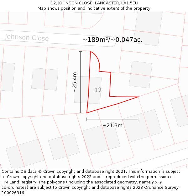 12, JOHNSON CLOSE, LANCASTER, LA1 5EU: Plot and title map