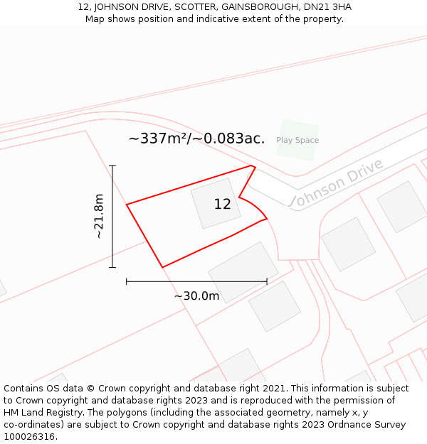 12, JOHNSON DRIVE, SCOTTER, GAINSBOROUGH, DN21 3HA: Plot and title map