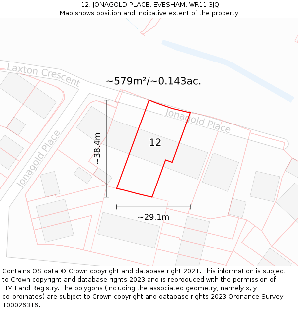 12, JONAGOLD PLACE, EVESHAM, WR11 3JQ: Plot and title map