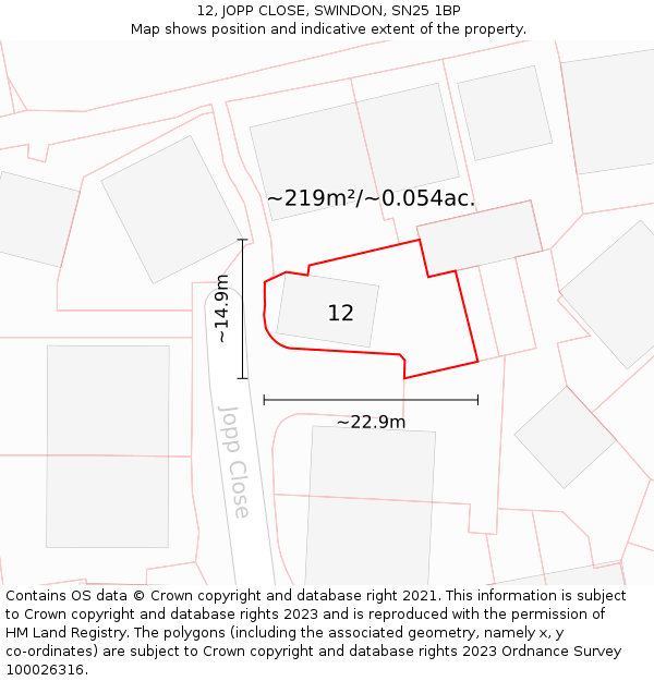 12, JOPP CLOSE, SWINDON, SN25 1BP: Plot and title map