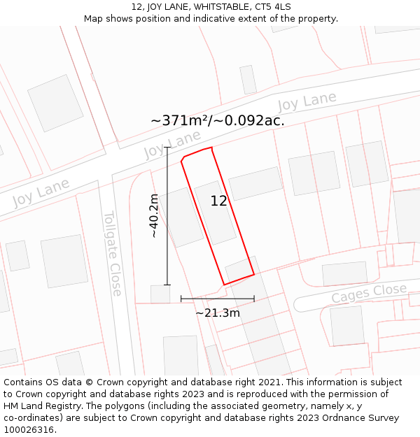12, JOY LANE, WHITSTABLE, CT5 4LS: Plot and title map