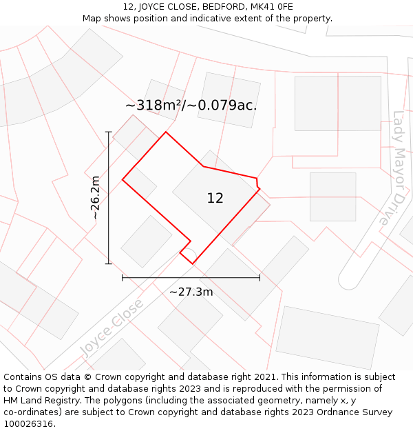 12, JOYCE CLOSE, BEDFORD, MK41 0FE: Plot and title map