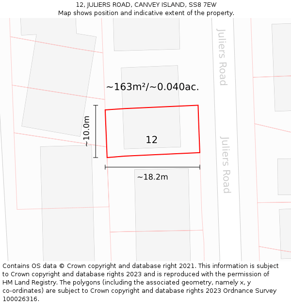 12, JULIERS ROAD, CANVEY ISLAND, SS8 7EW: Plot and title map