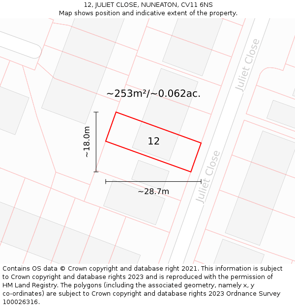 12, JULIET CLOSE, NUNEATON, CV11 6NS: Plot and title map
