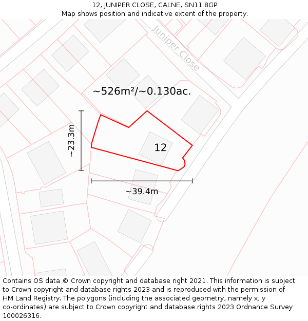 12, JUNIPER CLOSE, CALNE, SN11 8GP: Plot and title map