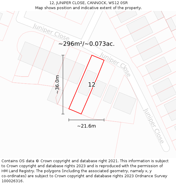 12, JUNIPER CLOSE, CANNOCK, WS12 0SR: Plot and title map