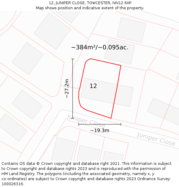 12, JUNIPER CLOSE, TOWCESTER, NN12 6XP: Plot and title map