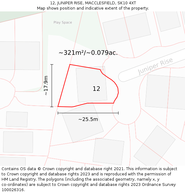 12, JUNIPER RISE, MACCLESFIELD, SK10 4XT: Plot and title map