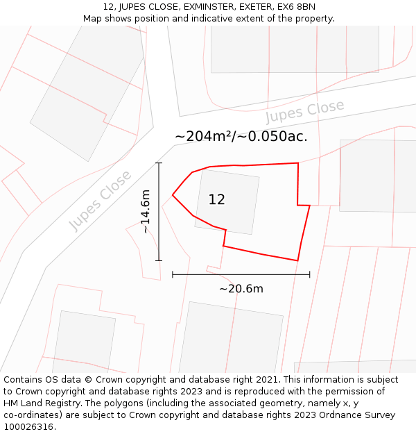 12, JUPES CLOSE, EXMINSTER, EXETER, EX6 8BN: Plot and title map