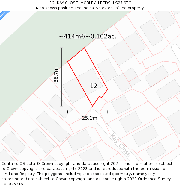 12, KAY CLOSE, MORLEY, LEEDS, LS27 9TG: Plot and title map