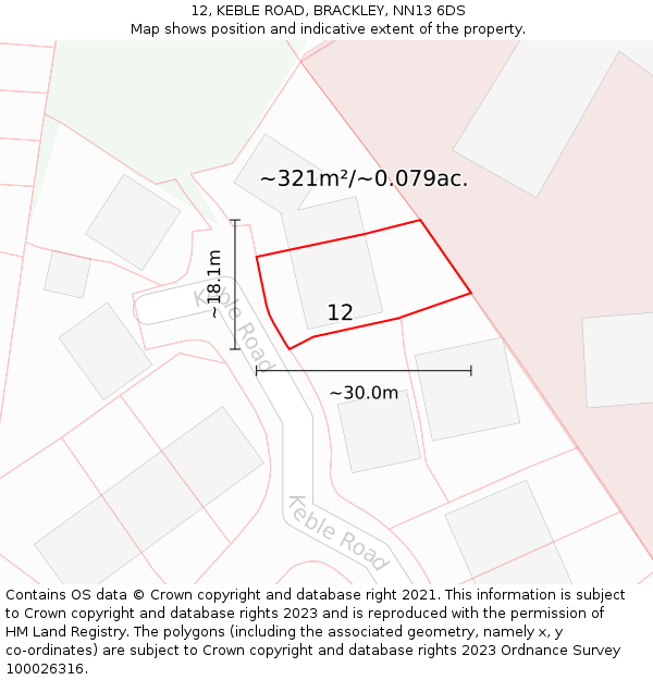 12, KEBLE ROAD, BRACKLEY, NN13 6DS: Plot and title map