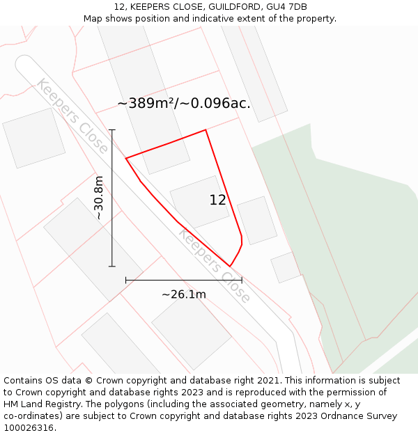 12, KEEPERS CLOSE, GUILDFORD, GU4 7DB: Plot and title map