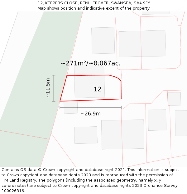 12, KEEPERS CLOSE, PENLLERGAER, SWANSEA, SA4 9FY: Plot and title map