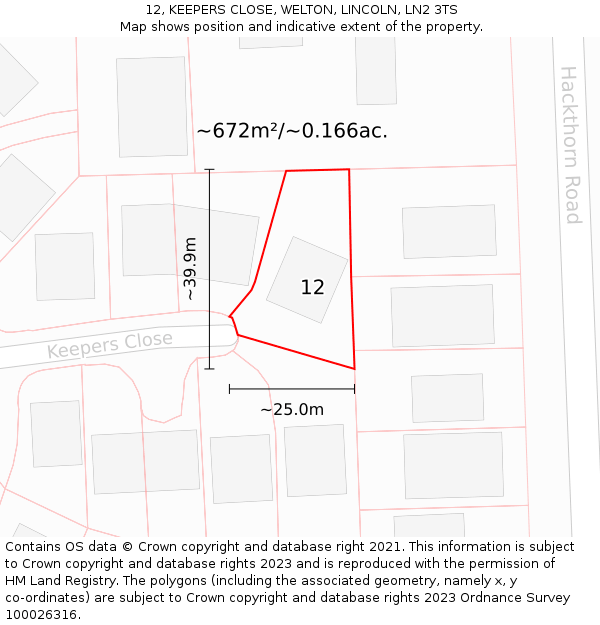 12, KEEPERS CLOSE, WELTON, LINCOLN, LN2 3TS: Plot and title map