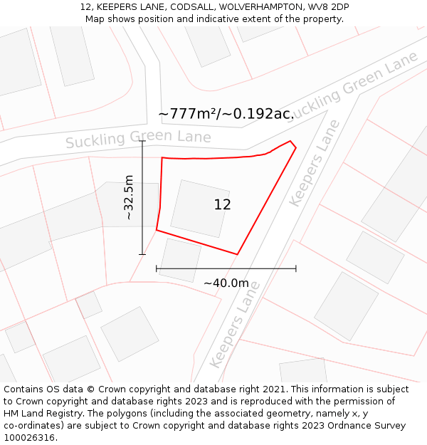 12, KEEPERS LANE, CODSALL, WOLVERHAMPTON, WV8 2DP: Plot and title map