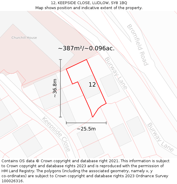 12, KEEPSIDE CLOSE, LUDLOW, SY8 1BQ: Plot and title map