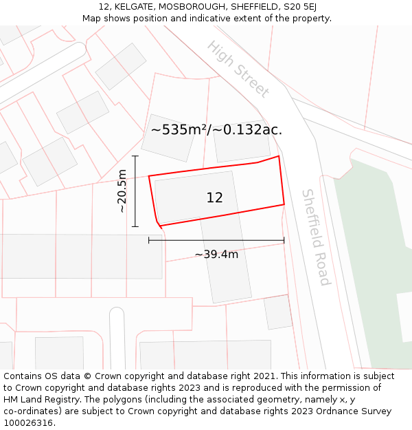 12, KELGATE, MOSBOROUGH, SHEFFIELD, S20 5EJ: Plot and title map