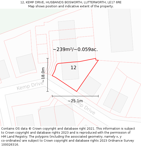 12, KEMP DRIVE, HUSBANDS BOSWORTH, LUTTERWORTH, LE17 6RE: Plot and title map