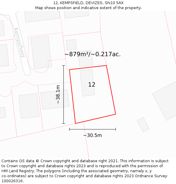 12, KEMPSFIELD, DEVIZES, SN10 5AX: Plot and title map