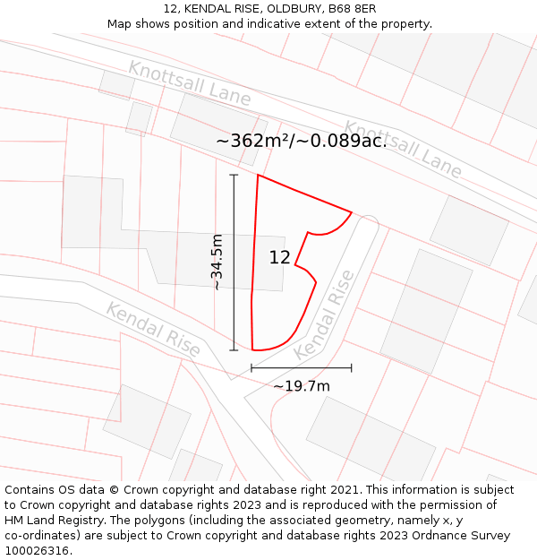 12, KENDAL RISE, OLDBURY, B68 8ER: Plot and title map