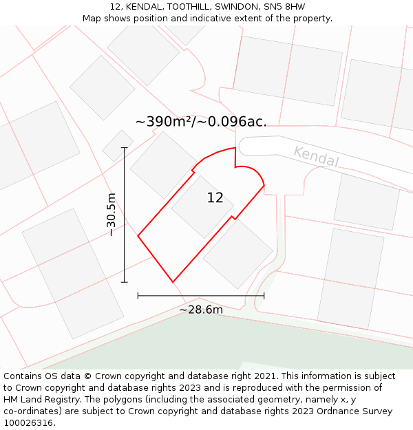 12, KENDAL, TOOTHILL, SWINDON, SN5 8HW: Plot and title map
