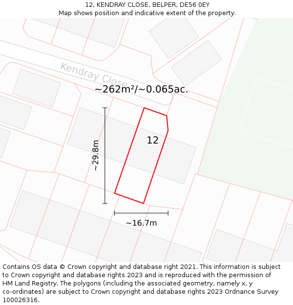 12, KENDRAY CLOSE, BELPER, DE56 0EY: Plot and title map