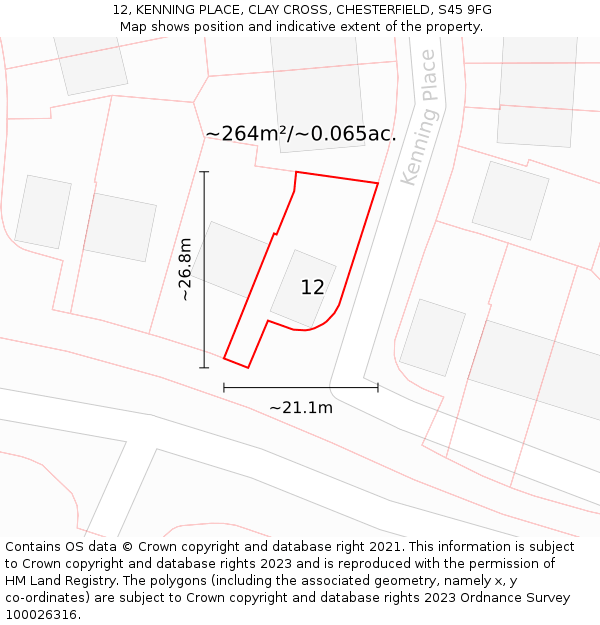 12, KENNING PLACE, CLAY CROSS, CHESTERFIELD, S45 9FG: Plot and title map