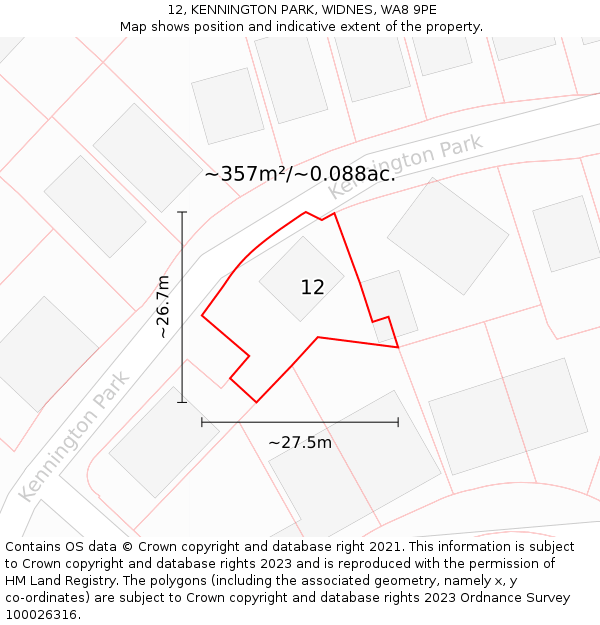 12, KENNINGTON PARK, WIDNES, WA8 9PE: Plot and title map