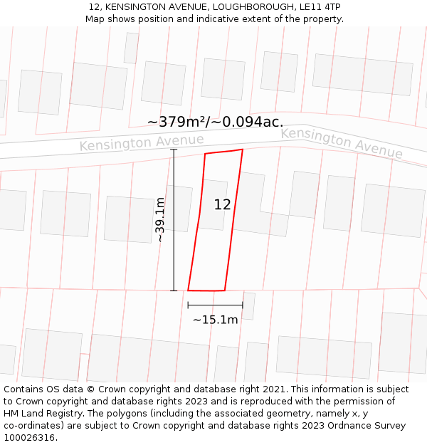12, KENSINGTON AVENUE, LOUGHBOROUGH, LE11 4TP: Plot and title map