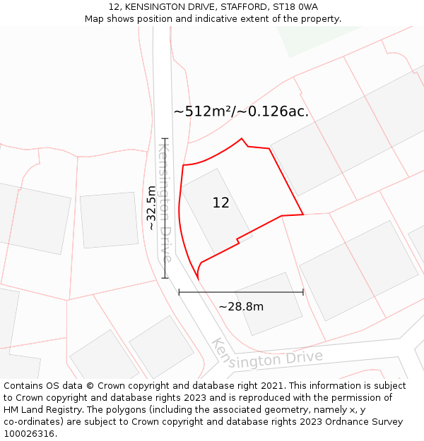 12, KENSINGTON DRIVE, STAFFORD, ST18 0WA: Plot and title map