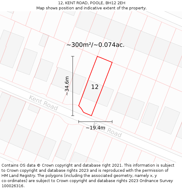12, KENT ROAD, POOLE, BH12 2EH: Plot and title map