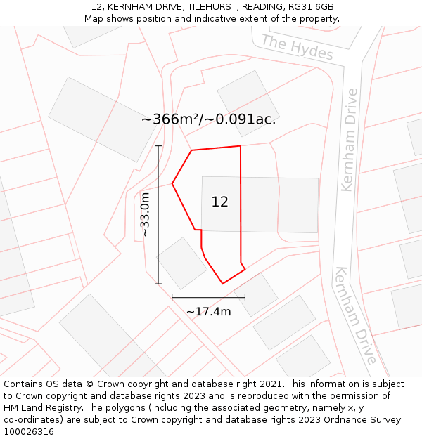 12, KERNHAM DRIVE, TILEHURST, READING, RG31 6GB: Plot and title map
