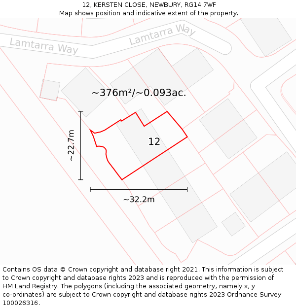 12, KERSTEN CLOSE, NEWBURY, RG14 7WF: Plot and title map