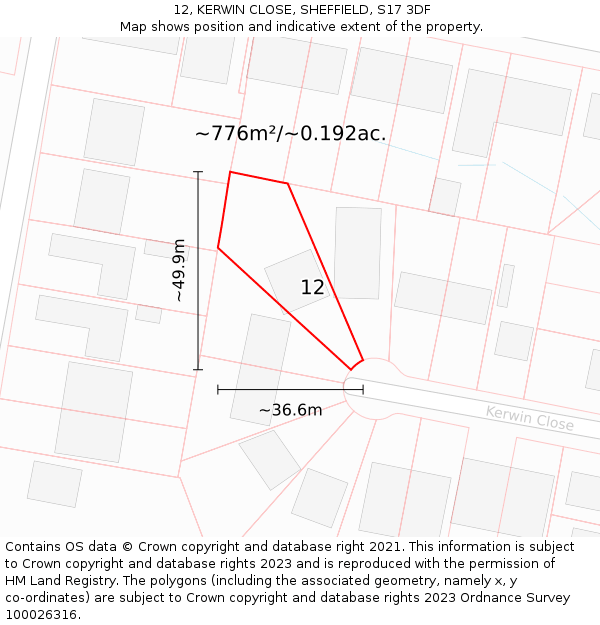 12, KERWIN CLOSE, SHEFFIELD, S17 3DF: Plot and title map