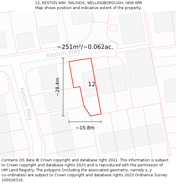 12, KESTON WAY, RAUNDS, WELLINGBOROUGH, NN9 6RR: Plot and title map