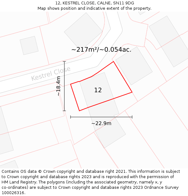12, KESTREL CLOSE, CALNE, SN11 9DG: Plot and title map