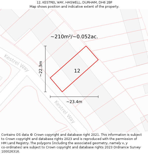 12, KESTREL WAY, HASWELL, DURHAM, DH6 2BF: Plot and title map