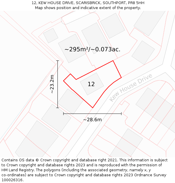 12, KEW HOUSE DRIVE, SCARISBRICK, SOUTHPORT, PR8 5HH: Plot and title map