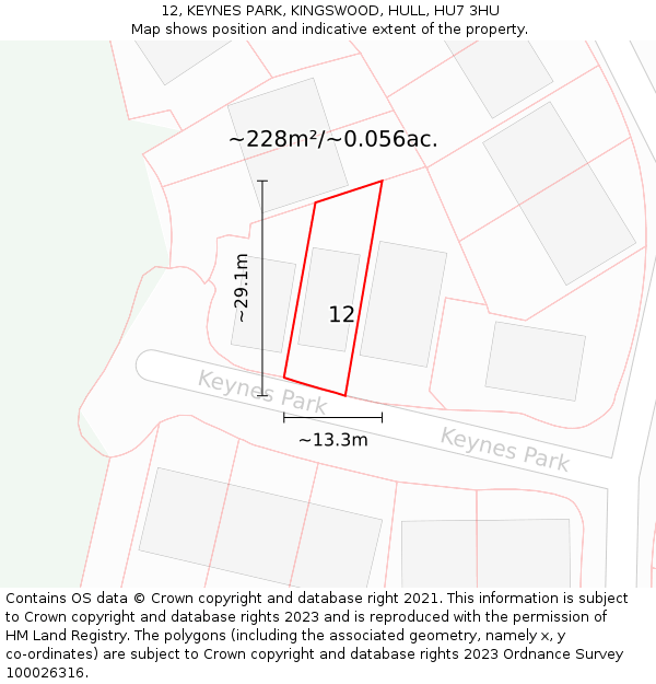 12, KEYNES PARK, KINGSWOOD, HULL, HU7 3HU: Plot and title map