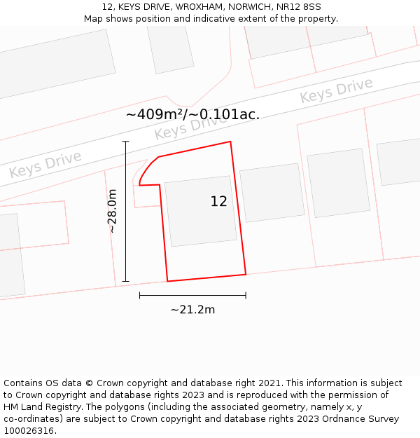 12, KEYS DRIVE, WROXHAM, NORWICH, NR12 8SS: Plot and title map