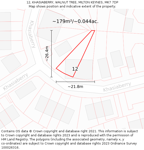 12, KHASIABERRY, WALNUT TREE, MILTON KEYNES, MK7 7DP: Plot and title map