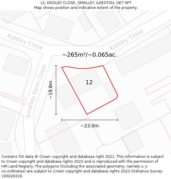 12, KIDSLEY CLOSE, SMALLEY, ILKESTON, DE7 6PT: Plot and title map