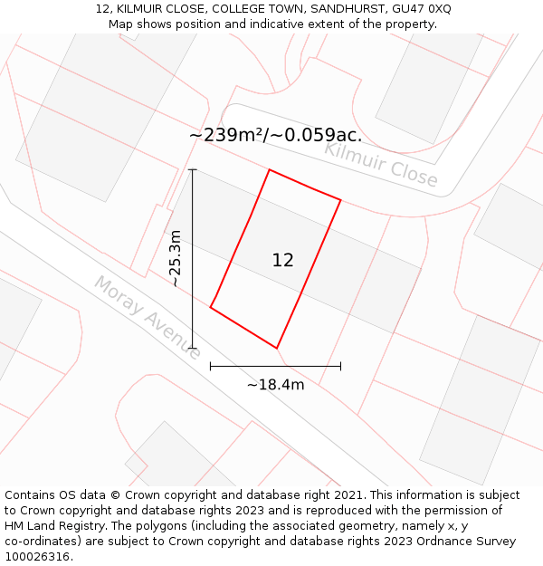 12, KILMUIR CLOSE, COLLEGE TOWN, SANDHURST, GU47 0XQ: Plot and title map